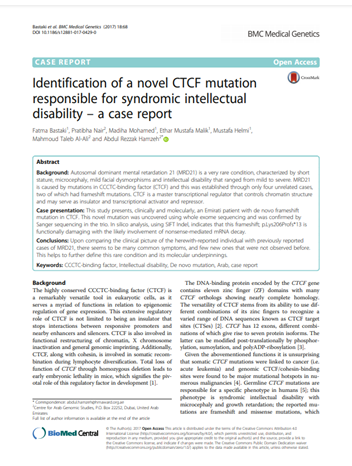 Identification of a novel CTCF mutation responsible for syndromic intellectual disability - a case r
