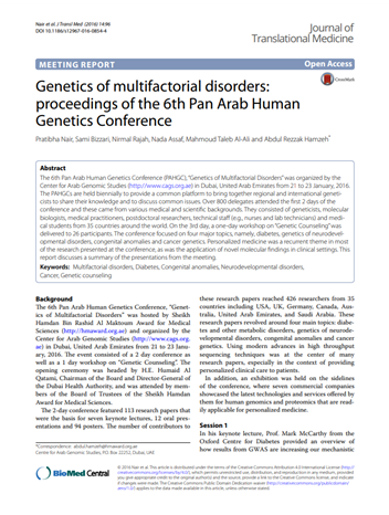 Genetics of multifactorial disorders: proceedings of the 6th Pan Arab Human Genetics Conference